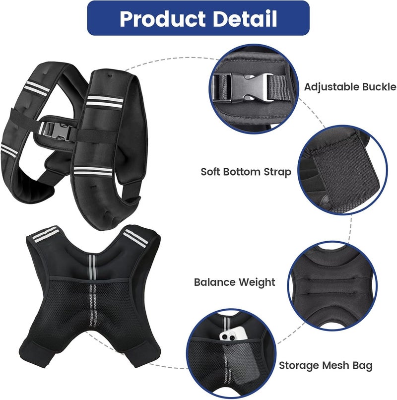 Zikopomi سترة وزن للنساء والرجال، 6lb/8lb/12lb/16lb/20lb/25lb/30lb سترة وزن مع خطوط عاكسة للتمرين، تدريب القوة، الجري، اللياقة البدنية، بناء العضلات، فقدان الوزن، سترة الركض. - Image 5